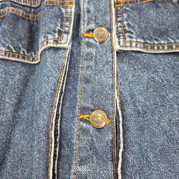 FARM RIO MEDIUM CROCHET SQUARE GRANDMA BOHO BUTTON UP LONG SLEEVE JEAN JACKET - Picture 7 of 7